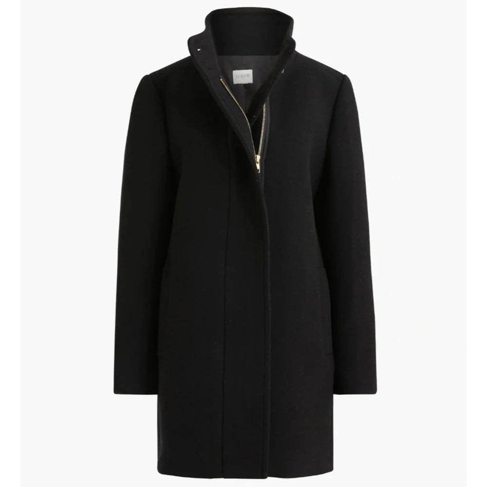 J.Crew Factory | City Coat with Button Neck Black Wool Blend | Sz 10P